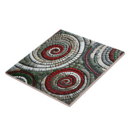 Abstract rood kerstspiraalpatroon tegeltje