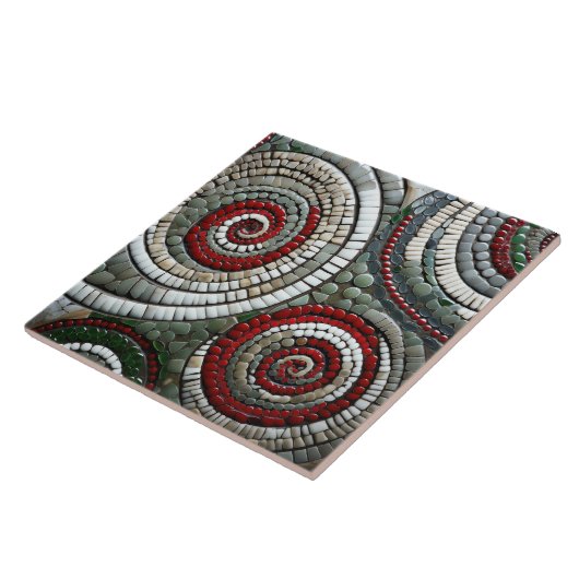 Abstract rood kerstspiraalpatroon tegeltje (Zijkant)