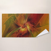 Abstract rood Oranje bruin fractaal kunstventilato Badhanddoek (Badhanddoek)
