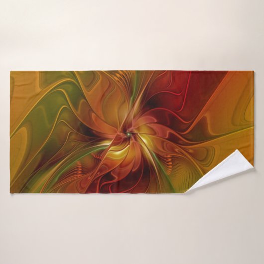 Abstract rood Oranje bruin fractaal kunstventilato Badhanddoek (Badhanddoek)