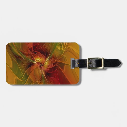 Abstract rood Oranje bruin fractaal kunstventilato Bagagelabel (Voorkant horizontaal)