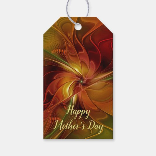 Abstract rood Oranje bruin fractaal kunstventilato Cadeaulabel (Voorkant)