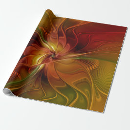 Abstract rood Oranje bruin fractaal kunstventilato Cadeaupapier