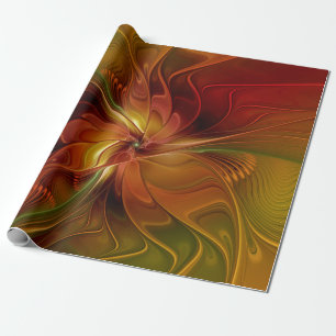 Abstract rood Oranje bruin fractaal kunstventilato Cadeaupapier