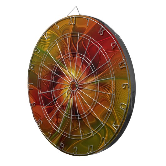 Abstract rood Oranje bruin fractaal kunstventilato Dartbord (Voorkant Rechts)