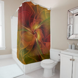 Abstract rood Oranje bruin fractaal kunstventilato Douchegordijn