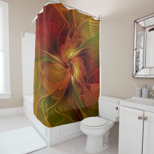 Abstract rood Oranje bruin fractaal kunstventilato Douchegordijn (In situ)