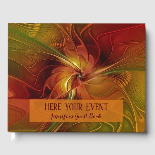 Abstract rood Oranje bruin fractaal kunstventilato Gastenboek (Voorkant)
