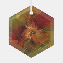 Abstract rood Oranje bruin fractaal kunstventilato Glas Ornament