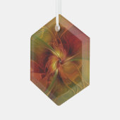 Abstract rood Oranje bruin fractaal kunstventilato Glas Ornament (Voorkant links)