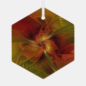 Abstract rood Oranje bruin fractaal kunstventilato Glas Ornament (Achterkant)