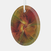 Abstract rood Oranje bruin fractaal kunstventilato Glas Ornament (Voorkant links)