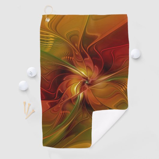 Abstract rood Oranje bruin fractaal kunstventilato Golfhanddoek (Insitu)