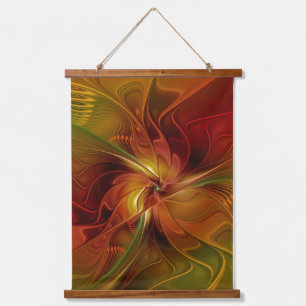 Abstract rood Oranje bruin fractaal kunstventilato Hangend Wandkleed