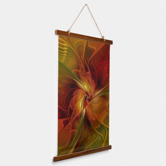 Abstract rood Oranje bruin fractaal kunstventilato Hangend Wandkleed (Gebogen)