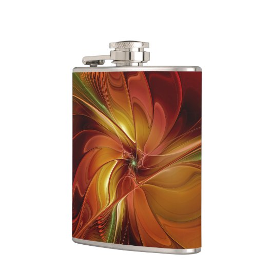 Abstract rood Oranje bruin fractaal kunstventilato Heupfles (Links)