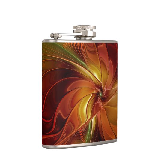 Abstract rood Oranje bruin fractaal kunstventilato Heupfles (Rechts)