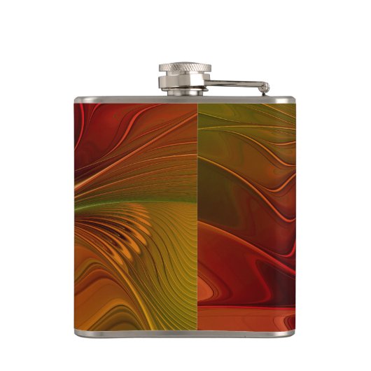 Abstract rood Oranje bruin fractaal kunstventilato Heupfles (Achterkant)