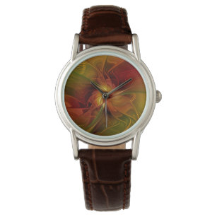 Abstract rood Oranje bruin fractaal kunstventilato Horloge