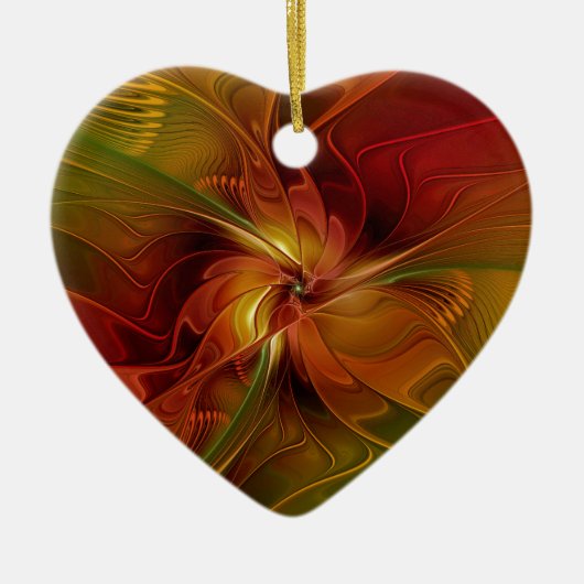 Abstract rood Oranje bruin fractaal kunstventilato Keramisch Ornament (Voorkant)