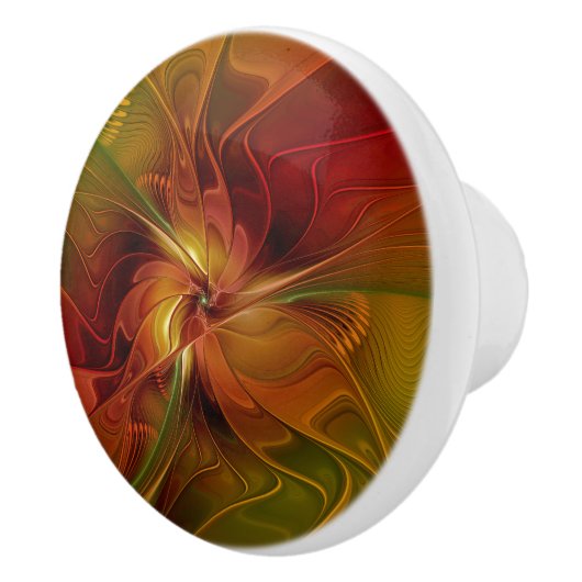 Abstract rood Oranje bruin fractaal kunstventilato Keramische Knop (Rechts)