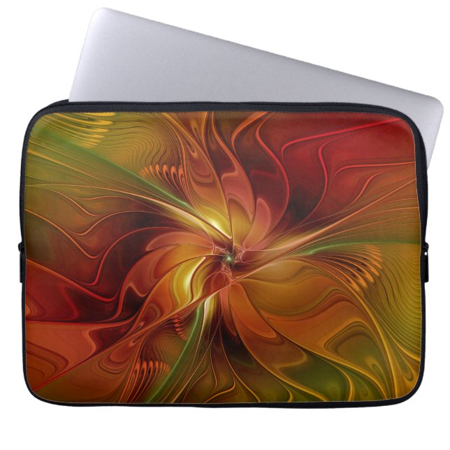 Abstract rood Oranje bruin fractaal kunstventilato Laptop Sleeve (Voorkant)