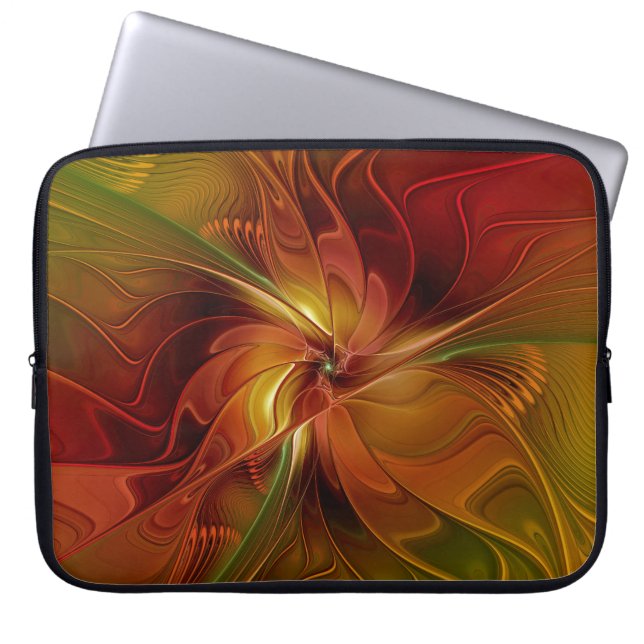 Abstract rood Oranje bruin fractaal kunstventilato Laptop Sleeve (Voorkant)