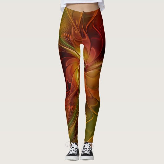 Abstract rood Oranje bruin fractaal kunstventilato Leggings (Voorkant)