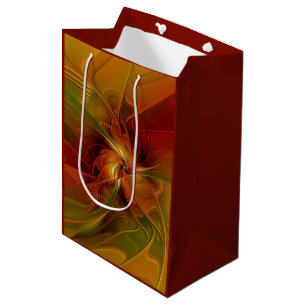 Abstract rood Oranje bruin fractaal kunstventilato Medium Cadeauzakje