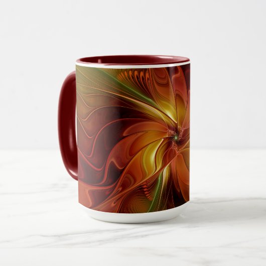 Abstract rood Oranje bruin fractaal kunstventilato Mok (Voorkant links)