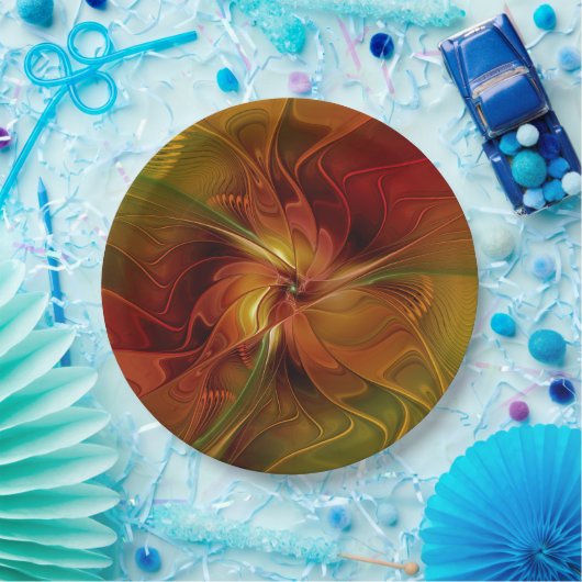 Abstract rood Oranje bruin fractaal kunstventilato Papieren Bordje (Feest)