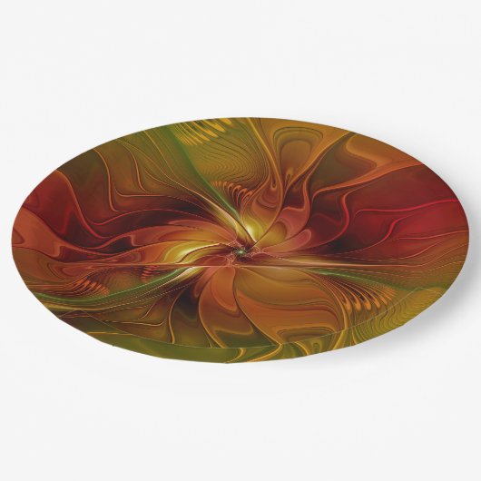 Abstract rood Oranje bruin fractaal kunstventilato Papieren Bordje (Gekanteld)