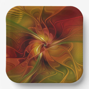 Abstract rood Oranje bruin fractaal kunstventilato Papieren Bordje