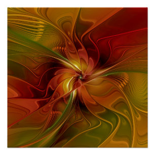 Abstract rood Oranje bruin fractaal kunstventilato Perfect Poster