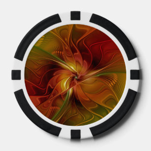 Abstract rood Oranje bruin fractaal kunstventilato Poker Chips