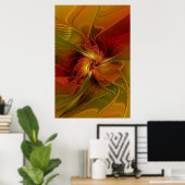 Abstract rood Oranje bruin fractaal kunstventilato Poster (Thuiskantoor)