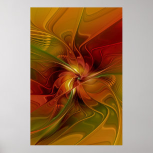 Abstract rood Oranje bruin fractaal kunstventilato Poster