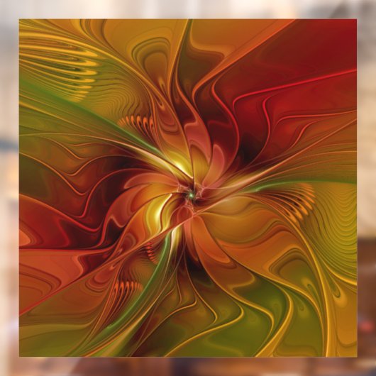 Abstract rood Oranje bruin fractaal kunstventilato Raamsticker (Vel 2)