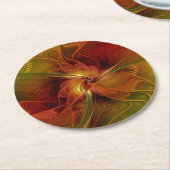 Abstract rood Oranje bruin fractaal kunstventilato Ronde Kartonnen Onderzetter (Gebogen)