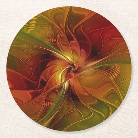 Abstract rood Oranje bruin fractaal kunstventilato Ronde Kartonnen Onderzetter (Voorkant)