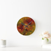 Abstract rood Oranje bruin fractaal kunstventilato Ronde Klok (Huis)