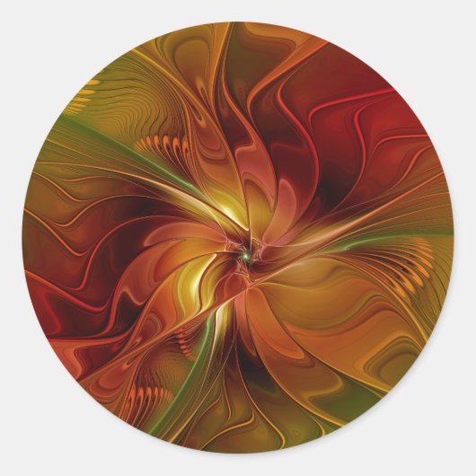 Abstract rood Oranje bruin fractaal kunstventilato Ronde Sticker (Voorkant)