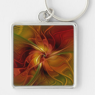 Abstract rood Oranje bruin fractaal kunstventilato Sleutelhanger