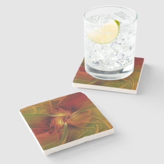 Abstract rood Oranje bruin fractaal kunstventilato Stenen Onderzetter (Zijkant)