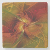 Abstract rood Oranje bruin fractaal kunstventilato Stenen Onderzetter (Voorkant)