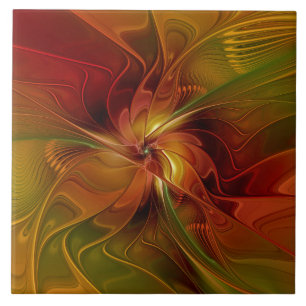 Abstract rood Oranje bruin fractaal kunstventilato Tegeltje