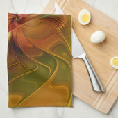 Abstract rood Oranje bruin fractaal kunstventilato Theedoek (Quarter Fold)