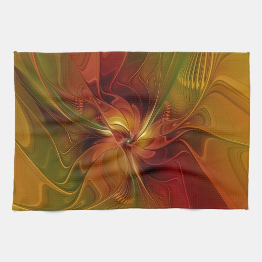 Abstract rood Oranje bruin fractaal kunstventilato Theedoek (Horizontaal)