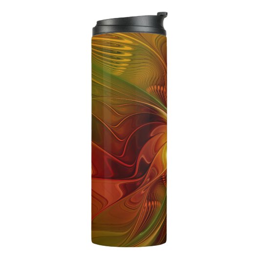 Abstract rood Oranje bruin fractaal kunstventilato Thermosbeker (Gedraaid links)