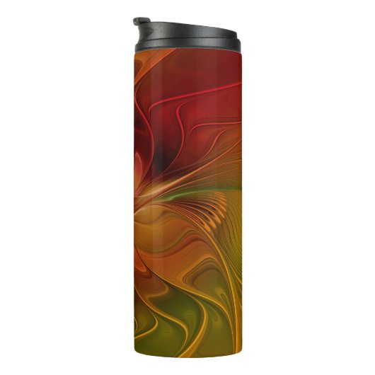 Abstract rood Oranje bruin fractaal kunstventilato Thermosbeker (Geroteerd rechts)
